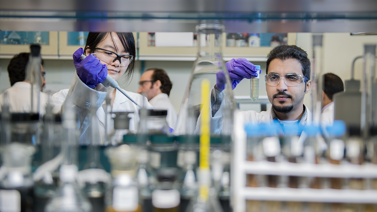 Saudi Aramco scientists in base oils laboratory