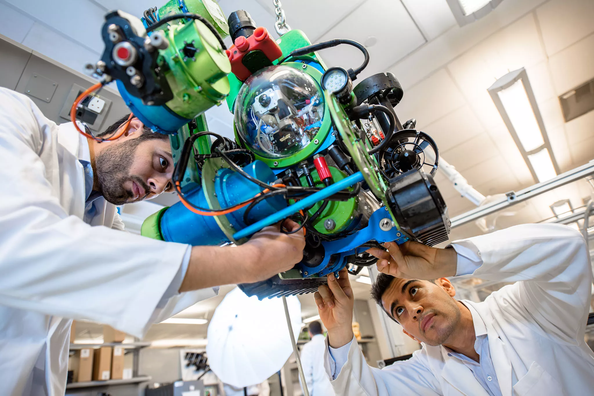 Robotics experts work on inspection robot at KAUST Research Center