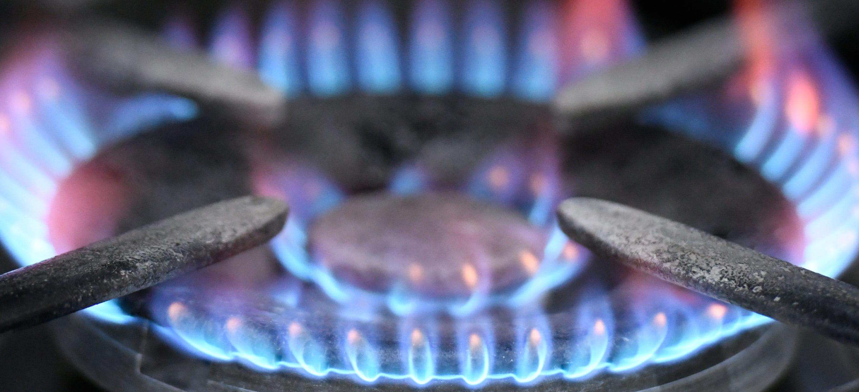 Close up of gas hob – blue flame