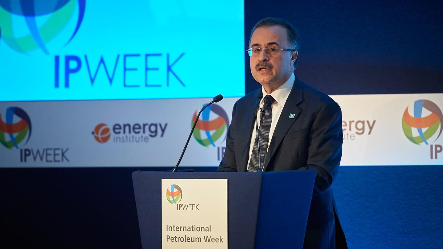 Saudi Aramco CEO and President Amin H. Nasser giving a speech at the IP Week 2019 in London